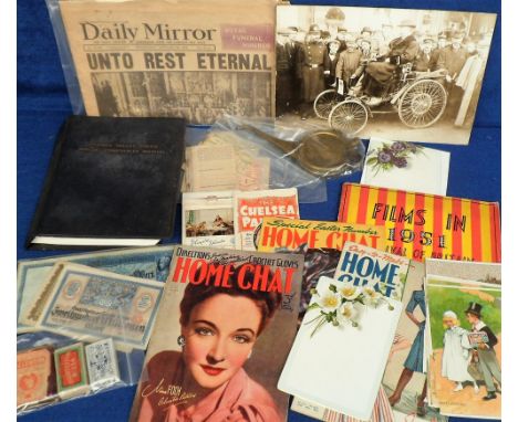 Ephemera, selection of approx. 50 items, early 1900's onwards inc. Lucas brass Motor Oiler No 38, three boxes of pen nibs, Fe