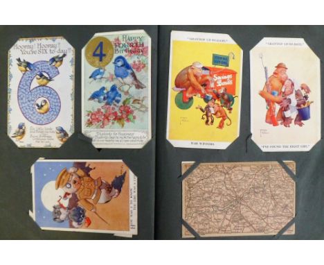 Postcards, a good vintage album of approx 230 cards, mostly UK topographical and subjects, with many good RPs incl. Allison R