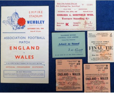 Football programme &amp; tickets, England v Wales match programme 25 Sept 1943 with two match tickets, sold with three other 