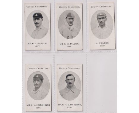 Cigarette cards, Taddy, County Cricketers, Kent, 5 cards, Mr C J Burnum, Mr E W Dillon, A Fielder, Mr K L Hutchings, &amp; Mr