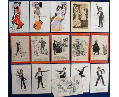 Postcards, a mainly comic slection of 16 cards with 5 cards 'The Humour of Life' illustrated by Phil May published by Davidso