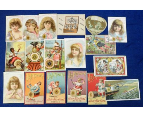 Trade cards, USA, J &amp; P Coats, a collection of 18 advertising cards, mostly illustrated with children, also die-cut fan, 