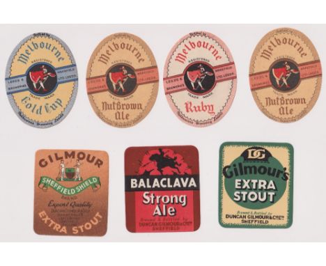 Beer labels, Duncan Gilmoor, Sheffield, Extra Stout, Strong Ale  &amp; Extra Stout , all vertical rectangular sold with 3 ver