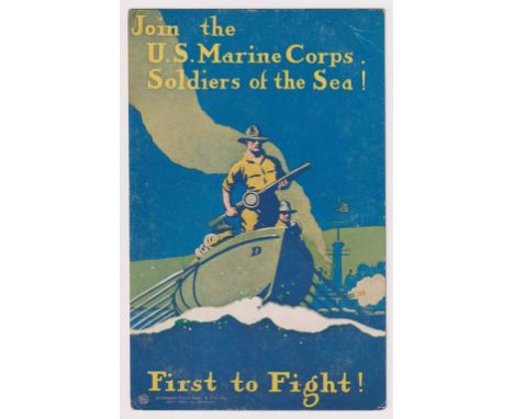 Postcard, Advertising, USA Marine, Poster style, Join the US Marine Corps First to Fight, by Stockinger, (slight acm, corner 