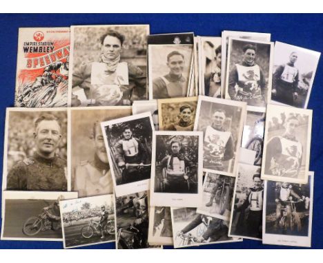 Speedway memorabilia, a collection of 60+ vintage b/w photos, 1940's/50's, mostly postcard size &amp; some with original sign