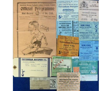 Football programme &amp; match tickets, Tottenham Res v Charlton Reserves 22 Nov 1930 (creased), sold with a selection of 11 