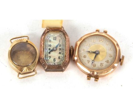 Mixed Lot: Two 9ct gold lady's wristwatches and one yellow metal lady's watch case, stamped .585, both lady's watches have cr