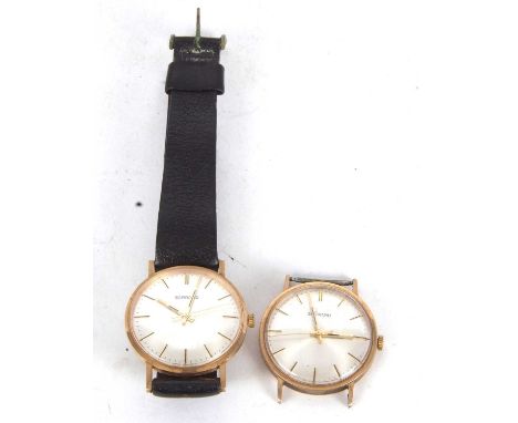 Two gents 9ct gold cased Garrard wristwatches, both watches stamped 375 and 9 on the inside of the case back, both watches al