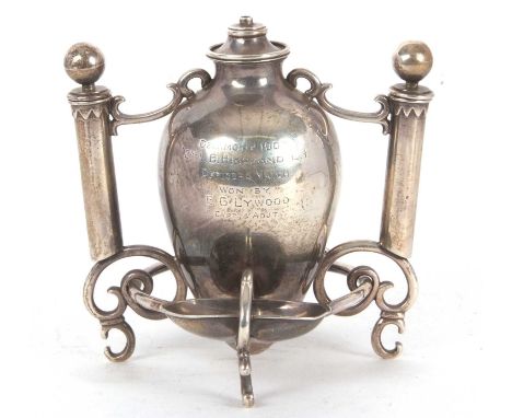 Late Victorian Silver table lighter presentation trophy, engraved inscription: "Dechmont 1902, 2nd Volunteer battalion Highla