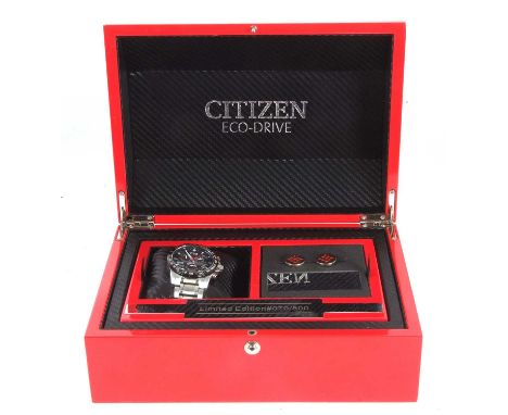 A Citizen Ecodrive Red Arrows Limited Edition gents wristwatch, the watch has a presentation box along with white metal cuffl