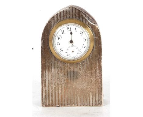 An Edwardian silver framed time piece of Lancet form with engine turned banding, hallmarked Birmingham 1912, makers marks rub
