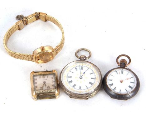 Mixed Lot: A white metal pocket watch, a Rotary lady's wristwatch and a Walthams rolled gold watch, the white metal pocket wa