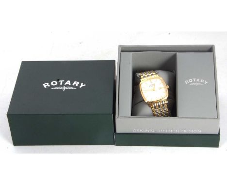 A Rotary Windsor gents wristwatch, quartz movement, stainless steel case with two tone stainless steel bracelet, it has a cre