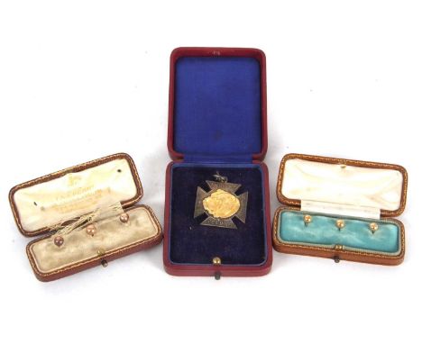 Mixed Lot: An Edwardian silver Maltese cross "The East Anglian Bulldog Club Medallion", the centre applied with a yellow meta