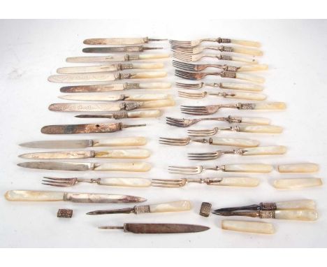 A quantity of plated, bladed and mother of pearl handled fruit and dessert eaters, various makers (a/f)