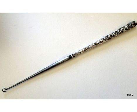 A Victorian Silver Button Hook, 35cm long. Birmingham Hallmarked