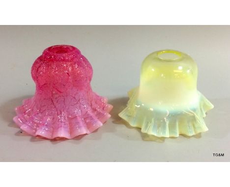 2 Victorian glass lamp shades (cranberry and Vasaline glass) 25cm high