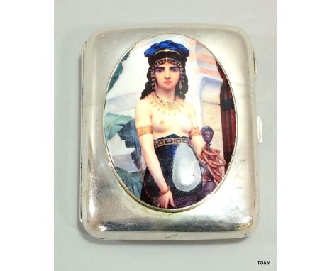 A silver calling card case with pictorial nude enamel image