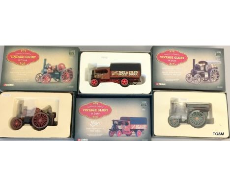 Corgi Die cast Vintage Glory Fowler B6 Road Engine 80109, Foden steam Wagon Tate & Lyle 80201 and Fowler BG Stump Cutter 8011