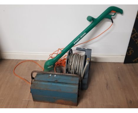 BLACK AND DECKER REFLEX GL 545 GRASS STRIMMER TOGETHER WITH CANTILEVER TOOL BOX AND HOSE ON REEL