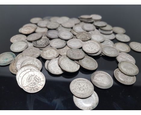 100 PRE 1947 SILVER THREE PENCE PIECES