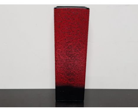 VERY LARGE AND HEAVY 9 INCH ART GLASS SQUARE VASE MADE BY STUART STRATHEARN IN THE DARK CRYSTAL RED DESIGN BY ISLWYN DAVIES