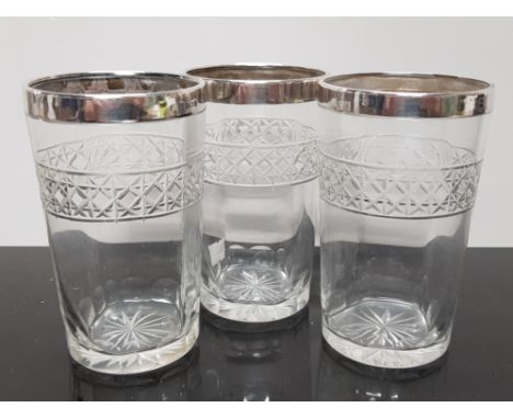 3 HALMARKED BIRMINGHAM SILVER 1927 GLASS BEAKERS