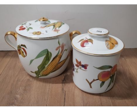 ROYAL WORCESTER EVESHAM BISCUIT BARREL AND LIDDED STORAGE JAR