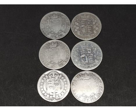 6 VICTORIAN SILVER HALF CROWNS DATED 1884,1890,1894,1895 AND 1898