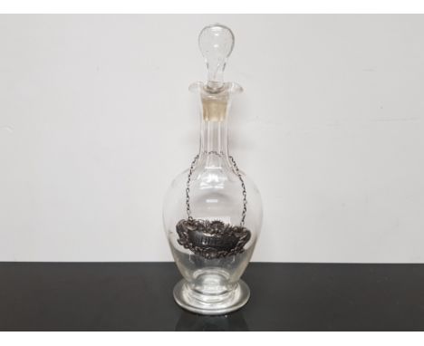 SMALL DECANTER WITH HALLMARKED BIRMINGHAM SILVER SHERRY LABEL