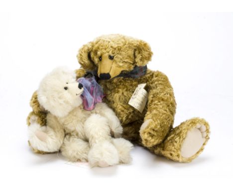 A Sue Quinn Finlay Brunswick hand puppet artist teddy bear,  19 of 100 with tag —23in. (58.5cm.) high; and a Jo Greeno Cool D