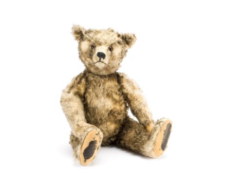 A rare Steiff brown-tipped mohair teddy bear late 1920s,  With brown and black glass eyes, black stitched nose, mouth and cla