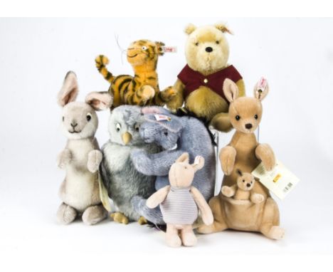 Steiff limited edition Winnie the Pooh and friends,  Winnie the Pooh, 8957 of 10000, 1999; Rabbit 1079 of 5000 and Tigger, 27