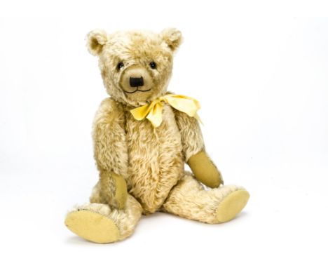 A large Chiltern Hugmee teddy bear 1930s,  With golden mohair, orange and black glass eyes, pronounced clipped muzzle, black 