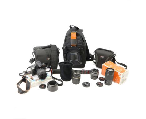 Sony A290 DSLR camera serial no. 5315268, with three Sony lenses including F4.5-5.6 75-300mm, boxed, DT F4-5.6 55-200mm lens 