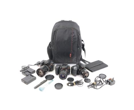Three Sony Alpha A350 SLR camera bodies, serial nos. 2314724, 2318670 and 2251455, with three lenses comprising Sigma 28-70mm