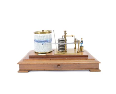 20th century T. Cooke &amp; Son barograph, with clockwork movement and glass ink bottle, upon a wooden base with one drawer a