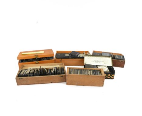 Collection of over 400 magic lantern slides, on various subjects including UK and World travel, orchids, mathematics, geometr