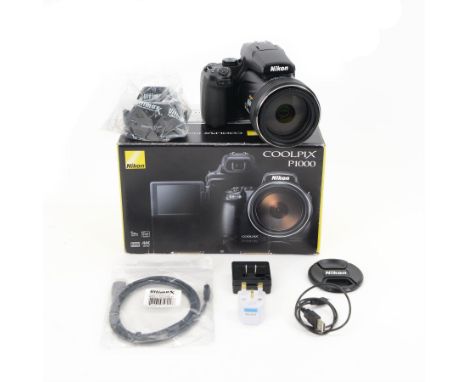 Nikon Coolpix P1000 digital camera serial no. 6R201093, with a Nikkor 125X wide optical zoom ED VR 4.3-539mm 1:2.8-8 lens, bo
