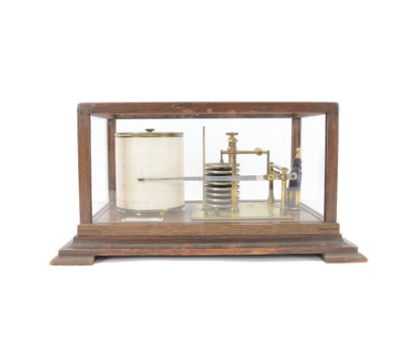 Bewill of Liverpool barograph, with clockwork movement and glass ink bottle, contained within glazed mahogany case, H18cm, L3