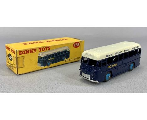 DINKY TOYS no. 283 B.O.A.C COACH, dark blue body, cream roof, light blue hubs, original all card picture sided boxProvenance: