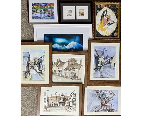 VARIOUS ARTISTS/MEDIUMS: SUE HODGKINSON four watercolours - Ruthin street scenes, LIZ EURGAIN TAYLOR limited edition 49/50 co