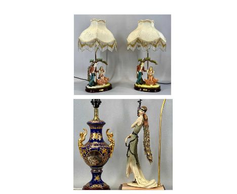 DECORATIVE LIGHTING GROUP including two figural table lamps, a Crosa collection with fringed shades, 58cms (h) overall, Art D