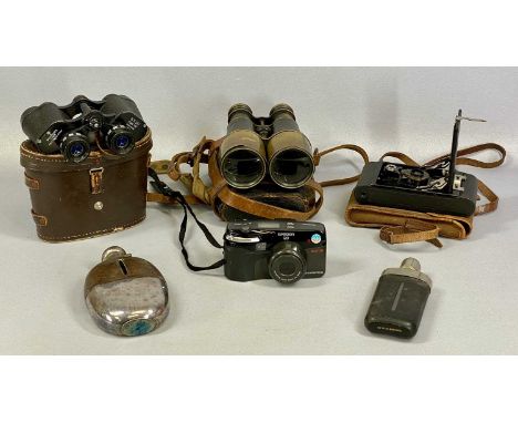 COLLECTABLES GROUP including Selfridges 8x30 field binoculars in leather case and another vintage pair of brass and leather b