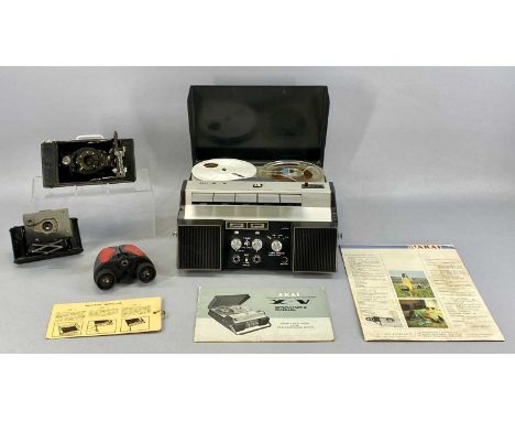 AKAI TAPE RECORDER with Crossfield head, model X.V with carry case, vintage Bellows camera, pocket binoculars etc.Provenance: