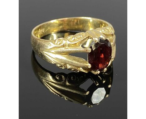 9CT GOLD GENTS SIGNET RING, set with large garnet, size U, 5.9gmsProvenance: private collection Ynys Mon 