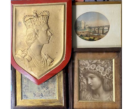 GROUP OF PICTURES & ASSOCIATED ITEMS including a sepia print after Henry Ryland, Dianeme, 28.5 x 23.5cms, colour print of a 1