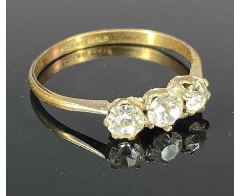 9CT GOLD THREE STONE DIAMOND RING, size R, 1.1gmsProvenance: private collection Ynys Mon