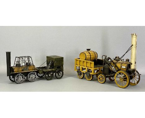 METAL MODEL OF STEVENSON'S 'ROCKET' with tender, 32cms (h) and one other painted metal model of an early steam engine with te