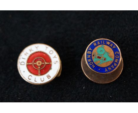 2 Vintage enamel button badges, Hornby railway company &amp; Dinky toy club 